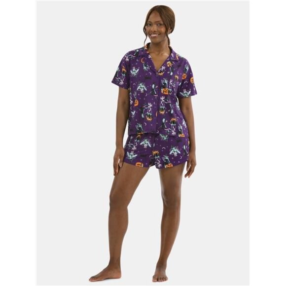 Halloween Women’s Printed Notched Top and Shorts Pajama Set from Way to - Picture 1 of 5